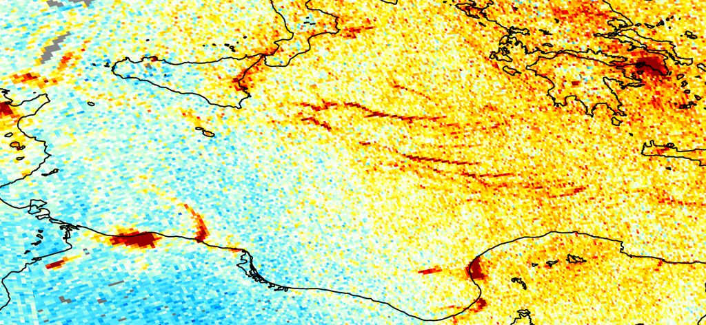 Détecter la pollution des navires individuels depuis l'espace Les scientifiques sont en mesure de détecter les émissions de dioxyde d'azote provenant de navires individuels depuis l'espace, en utilisant les données du satellite Copernicus Sentinel-5P.