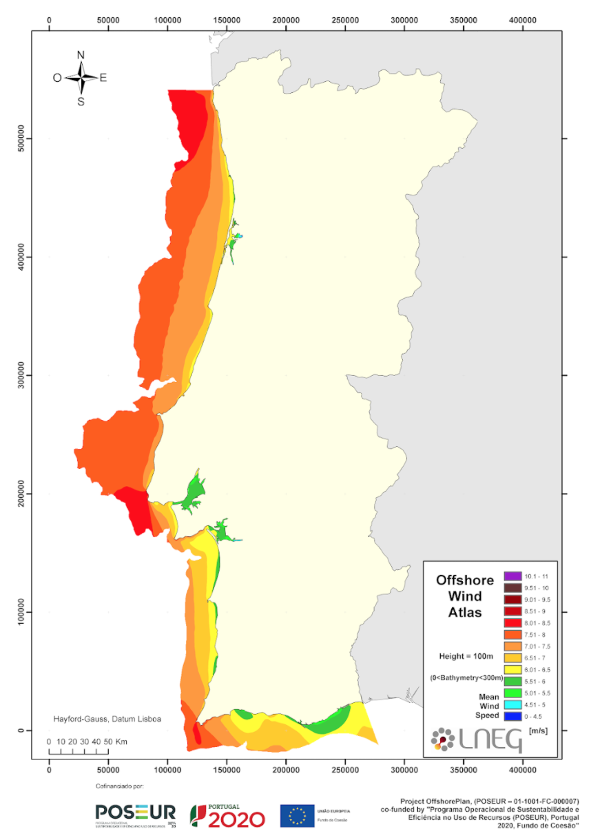 Atlas éolien offshore du Portugal