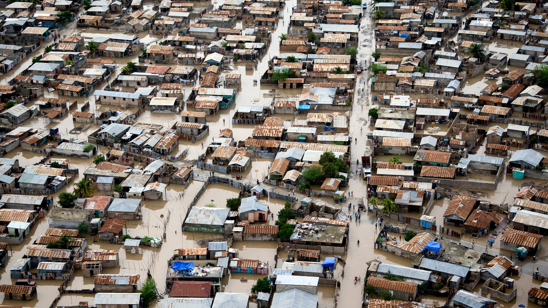 Streets and pathways are flooded after the passage of a hurricane in Gonaives, Haiti.