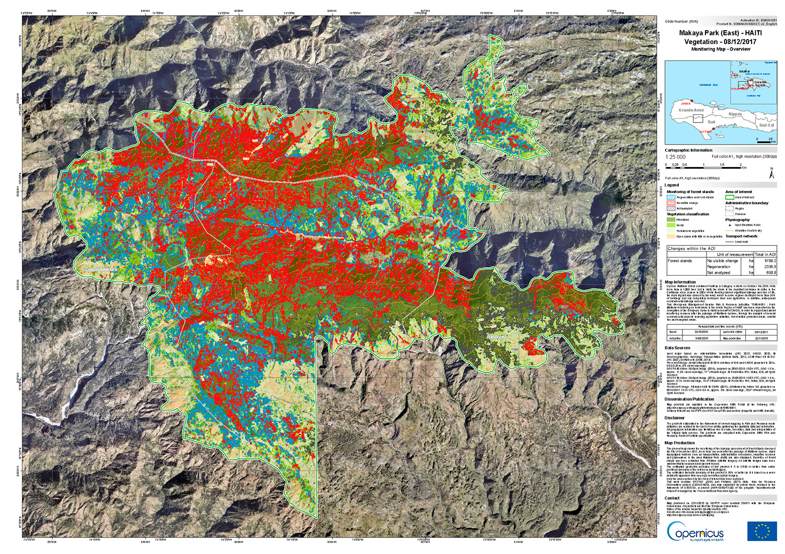 Macaya National Park, Haiti, image captured by French Satellite Pléiades from CNES Part of a UNESCO Biosphere Reserve, the Macaya National Park has the huge concentration of endemic species. Satellite images helped monitor the regeneration of inaccessible areas of the reserve in the wake of the devastation caused by Hurricane Matthew.