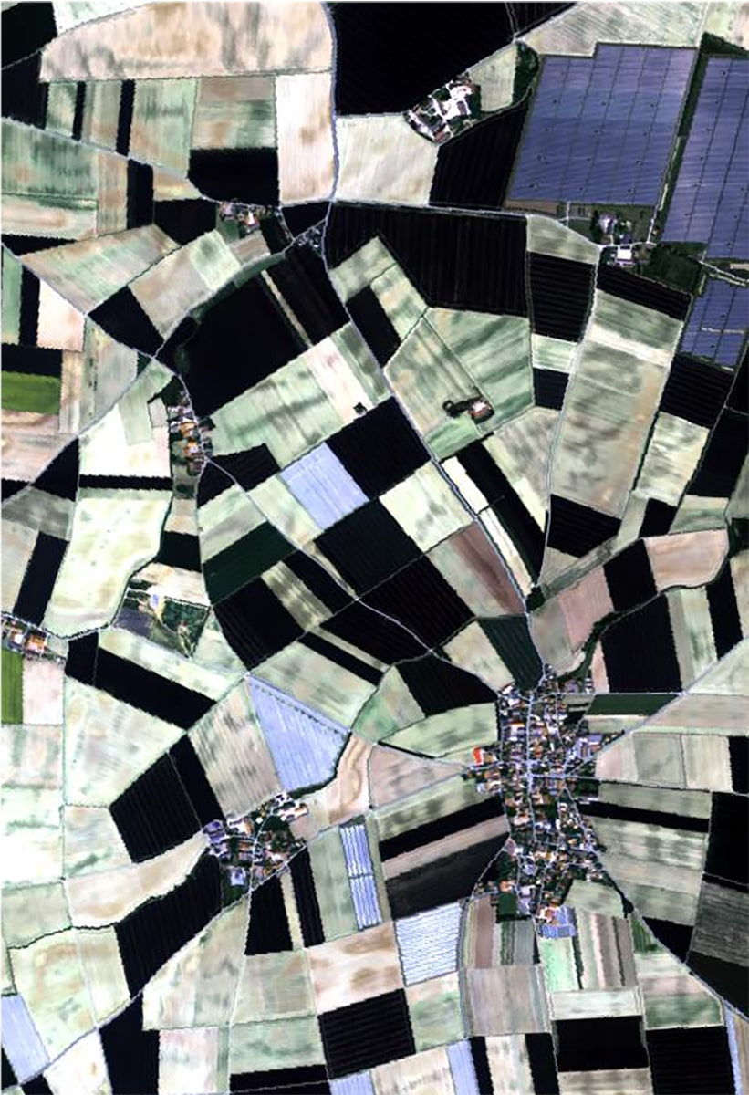 Captured by AVIRIS, the image shows agricultural fields in Irlbach, Germany. A new Copernicus satellite called CHIME is being developed to support policies on the management of natural resources, ultimately helping to address the global issue of food security.